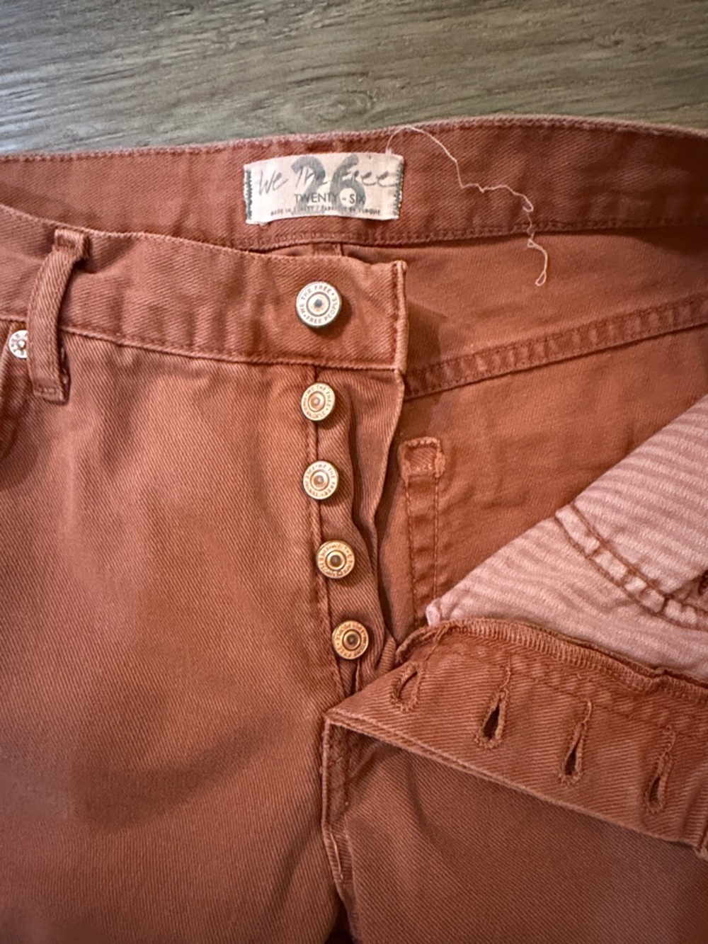 Free People Burnt Orange High-Rise Straight Jeans with Frayed Hem - Picture 3 of 4